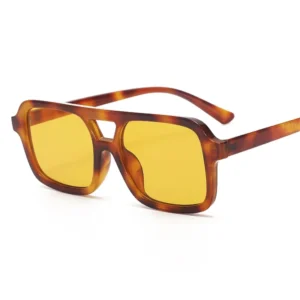 Double Bridge Oversized Frame Sunglasses UV400 Men Fashion Square Retro Yellow Sunglasses