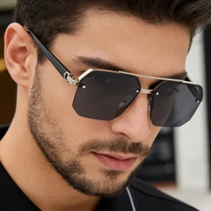 Double bridge Full Frame Metal Men’s Sunglasses UV400 Cross Border Trendy Polygonal Retro Fashion