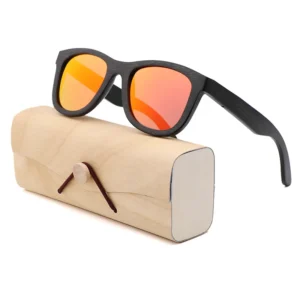 Eco Chic Bamboo Polarized Black Shades Comfortable Spring Hinges Logo Engraving Sunglasses