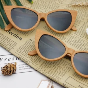 Eco Friendly Cherry Wooden Frame Polarized Sunglasses Cat Eye Design