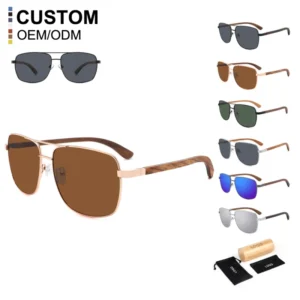 Eco Friendly Square Custom Sunglasses Wooden Sunglasses High Quality Stainless Steel Polarized Sunglasses Men
