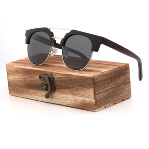 Eco Friendly Wooden Sunglasses Half Frame Design Adjustable Nose Pads Polarized UV Protection