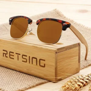 Eco friendly Fashion High Quality Natural Bamboo Sun Glasses Half Rim Polarized Wooden Sunglasses for Men Gafas Bambu