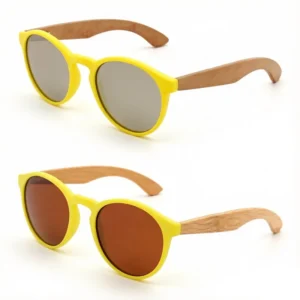 Edgy & Classic Round Lens Timeless Kids Sunglasses with UV400 Protection Wooden Temples for Daily Life