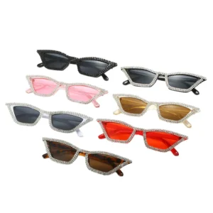 Elegant Simple Blue Plastic Frame Cat Eye Sunglasses for Women Handmade with UV400 & Diamond Set for Parties