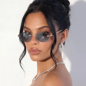 Elegant Small Oval Sunglasses Male Rimless Metal Cheetah Head Temple Sun Shades Women’s Eyewear