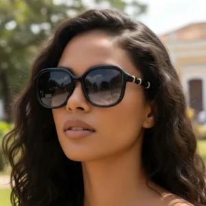 European American Fashion Round Large-frame UV400 Protection Women’s Bamboo-style Legs Classic Versatile Trendy Eyewear