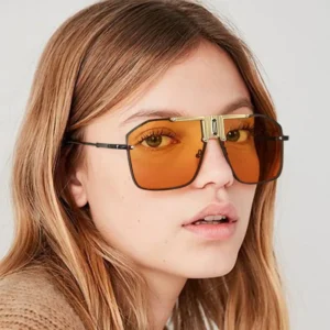 European American Style Unisex Square Sunglasses Unique One Piece Black Gradient Lens Anti Glare Full Frame UV400 Gold