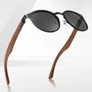 European American style Wooden leg Polarized Sunglasses Fashionable Metal Stainless Steel Oval Frames Unisex Bamboo Wood UV400