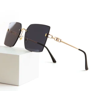 European Fashion Frameless Sunglasses for Women UV Protection High end Large Frame Face Slimming Versatile Glasses KMS 6721