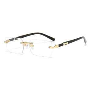 European and American Business Style Men’s Polarized UV385 Frameless Sunglasses with Diamond Trim
