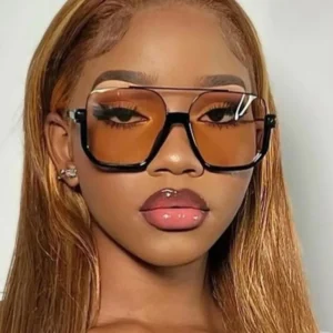 European and American Double Beam Large Frame Anti Blue Light Glasses Lower Half Frame square Sunglasses