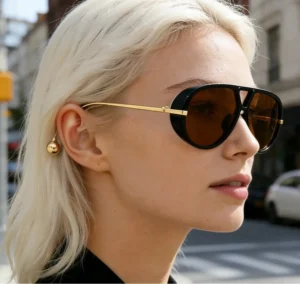 European and American Style Sunglasses Men’s Pilot Style Double-bar Large Frame Metal Sunglasses