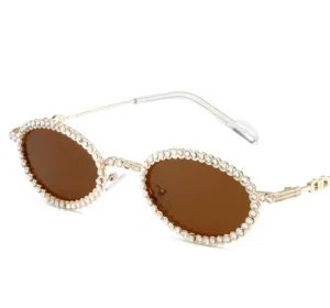 Exquisite Y2K Crystal Studded Oval Sunglasses Full Rim Small Frame Stylish Women’s Fashion Shades