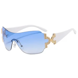 FF1034 Women Men Frameless Gradient Retro Sunglasses Oversized Trendy Shield Wrap Around Y2K Rimless Sunglasses