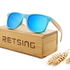Face Enhancing Wooden Legs Blue Frame Polarized Sunglasses Versatile Design Polarized Lenses for Indoor Photography