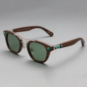 Factory Handmade Ebony Wood Sunglasses with Natural Turquoise Inlay and Metal Bridge Retro Eyewear for Men and Women