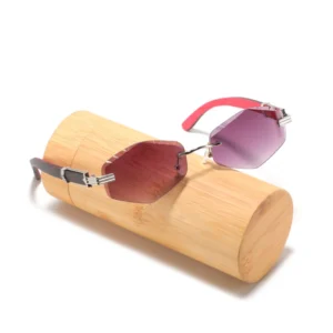 Factory Luxury SunGlasses Wooden Temple Designer Custom Logo Rimles Diamond UV400 Polarized Wooden Sunglasses