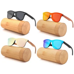 Factory Print Logo Wooden Sunglasses Custom Polarized Mirror Wood Bamboo Black Sunglasses for Unisex