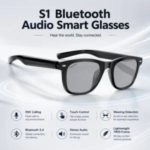 Factory S1 Bluetooth Audio Smart Glasses Custom Logo ENC Calling Music Touch Control Wearing Detection Smart Eyewear