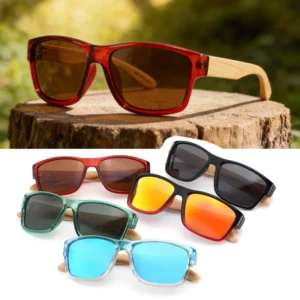 Factory Square Large Frame Wooden Bamboo Sunglasses Custom Logo Fashion Design PC UV400 Lens Sun Glasses