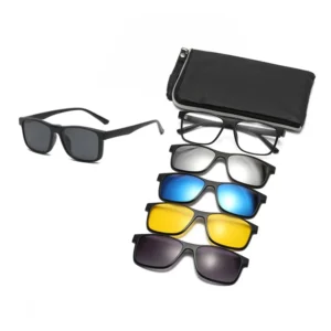 Fashion 5-in-1 Polarized Clip on Glasses Sunglasses for Men Women TR90 PC Fashion Magnet Driving Sun Glasses