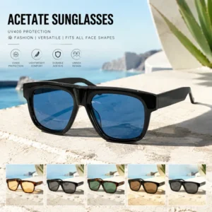 Fashion Acetate Square Frame Sunglasses UV400 Protection Lightweight Unisex Outdoor Travel Driving Sunglasses