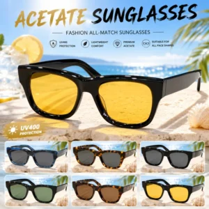 Fashion Acetate Square Frame UV400 Sunglasses Retro Thick Frame Trendy Outdoor Driving Beach Travel Eyewear Sunglasses