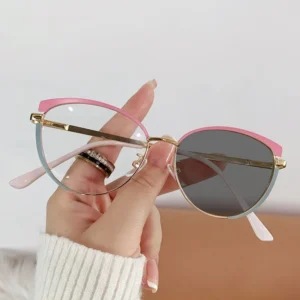 Fashion Color Change Optical Frame Eyeglasses Metal Eyewear Photochromic Anti Blue Light Glasses Frame