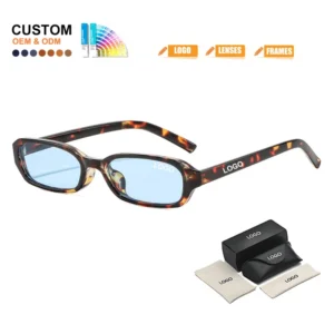 Fashion Custom Logo Vintage Designer Small Rectangle Sunglasses Leopard Print Narrow Frame Unisex UV400 Sunglasses