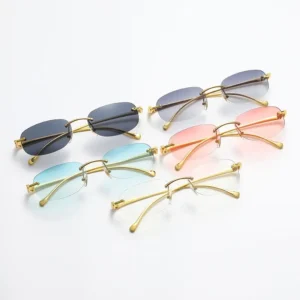 Fashion Custom Luxury Vintage Rimless Square Summer Metal Sun Glasses Designer Sunglasses for Men Women