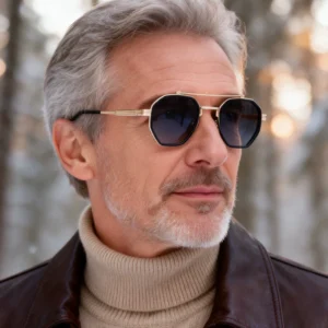 Fashion Designer Custom Logo Polygonal Metal Double Bridge UV400 Sunglasses for Men