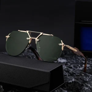 Fashion Designer Custom Logo Semi Rimless Aviation Double Beam UV400 Shades Sun Glasses Sunglasses for Men