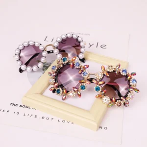 Fashion Flower Rhinestone Girl Kids Shades Bling Pearl Children Sunglasses
