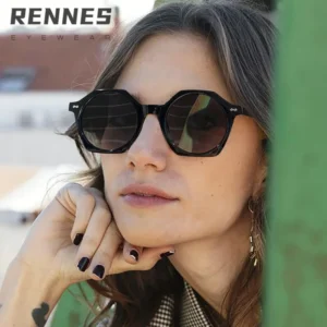 Fashion Men’s & Women’s Polygonal Sunglasses Vintage UV400 with Clear Tea Beige Frame PC Eyewear