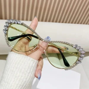 Fashion Metal Diamond Sun Glasses Custom Small Frame Cat’s Eye Rhinestone Shades Sunglasses Women