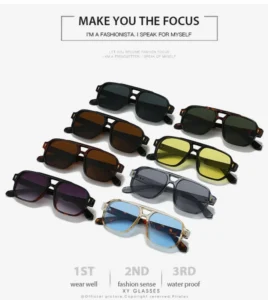 Fashion Multi Color Driving Arrow Rivet Business Shades UV400 Double Beam Large Frame Square Pilot Sunglasses
