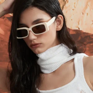 Fashion Narrow Square Frames Rectangle Sunglasses Custom Logo ODM OEM Eyewear Women Designer Retro Sunglasses