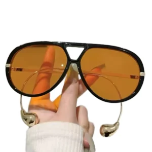 Fashion Personality Toad Sunglasses for Men Double Beam Large Metal Frame UV400 Sunglasses