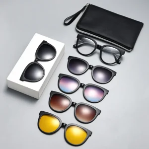 Fashion Polarized 5 in 1 Women’s Sunglasses Cat Eye TR90 Magnetic Clip on Sun Glasses Shades