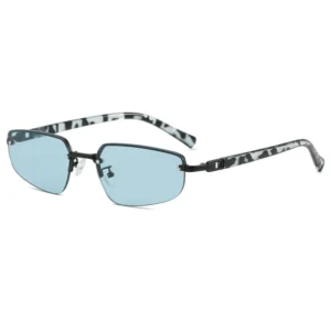 Fashion Retro Trendy Luxury Rectangle Metal Half Frame Shades Sunglasses
