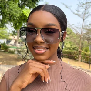 Fashion Rimless Square Women’s Luxury Sunglasses Designer Pilot Silver Lens Sun Glasses Female Oversized Half Frame Shades