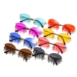 Fashion Rimless Tinted Fire Dripping Shape Women Ladies Sunglasses