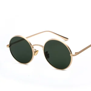 Fashion Round Custom logo Sun Glasses Black Mens Metal Frame Vintage Sunglasses for Ladies Luxury