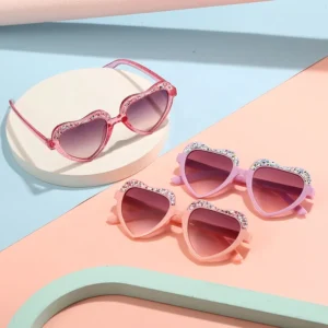 Fashion Sequin Heart shaped Kids Glasses Beach Diamond Rhinestone Girls Outdoor Sunshade Shades Sunglasses