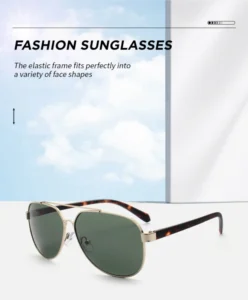 Fashion Sunglasses with Gold Metal Frame Dark Green Lens and Vintage Tortoiseshell Temple Design