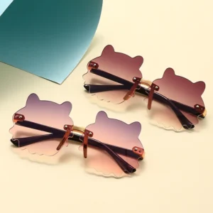 Fashion Trend Personality Children’s Frameless Cartoon Cat Gradient Color Kids Sunglasses