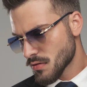 Fashion Trendy Designer Custom Logo Rimless Diamond Cut Lens UV400 Sun Glasses Sunglasses for Women Men
