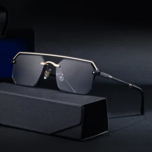 Fashion Trendy Designer Custom Logo Semi Rimless Diamond Cut Lens Double Bridge UV400 Sunglasses for Men