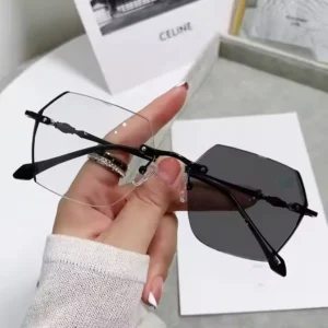 Fashion Trendy Women Alloy Frame Anti Blue Light Glasses Rimless Square Photochromic Eyeglasses for Lady Glasses